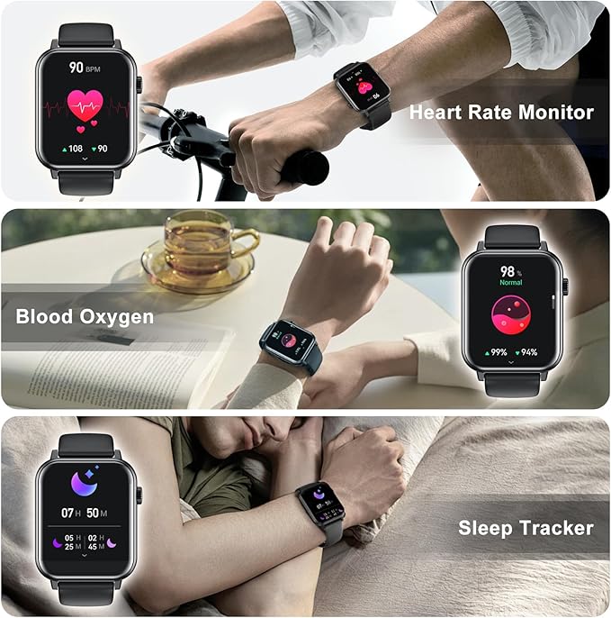 Smart Watch for Men Women 1.96" HD Screen Smartwatch Answer/Make Calls 100+ Sport Modes IP68 Waterproof Fitness Tracker with Step Counter,Sleep & Heart Rate Monitor for Android iOS Phones