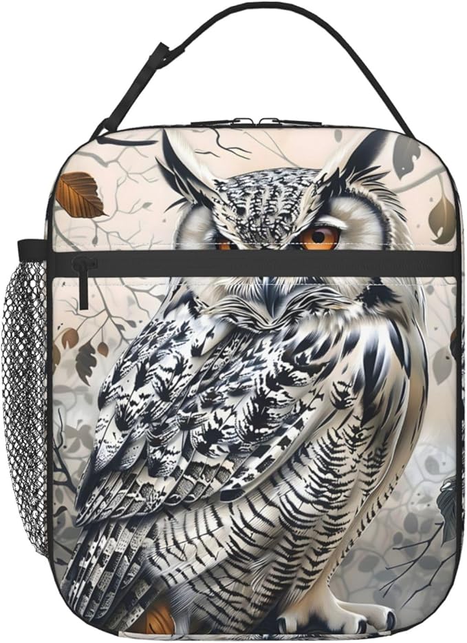 Cute Owl Lunch Box for Women Adults Kids, Insulated Cooler Lunch Bag for Picnic, School, Office, Travel, Work, Portable Reusable Polyester Tote Thermal Lunch Bags (Majestic Owl)
