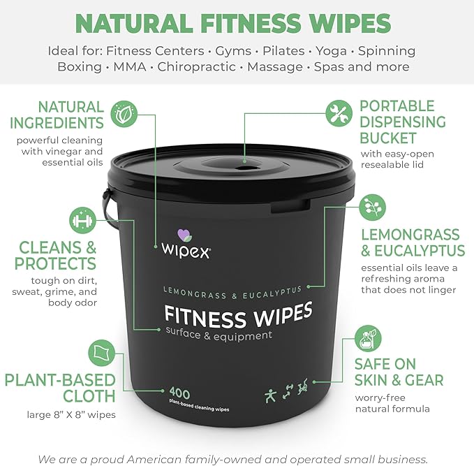 Wipex Gym Cleaning Wipes Bundle - Get 3 Buckets (1) Lavender, (1) Lemongrass Plant-Based Fitness Equipment Wipes and (1) Sanitizing BZK Bucket for Hands, Use at home or Gym, 400 Count (Pack of 3)