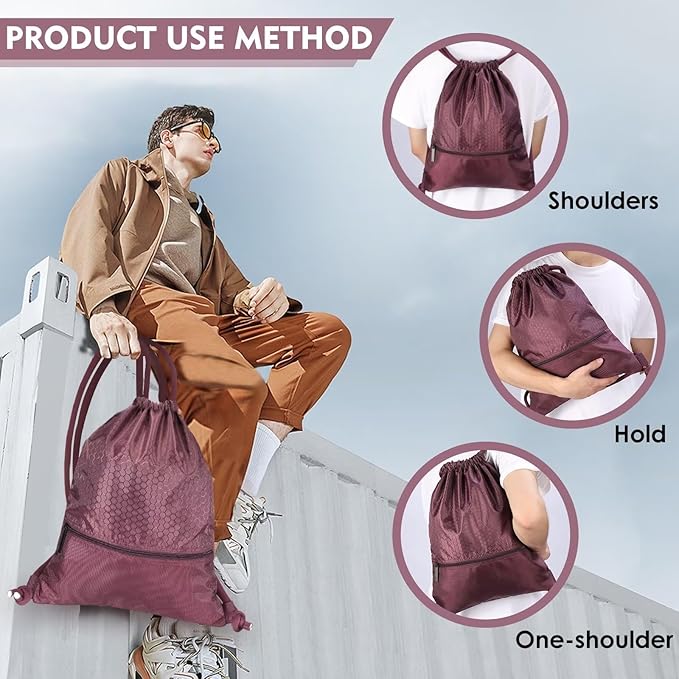 GAENMESH Drawstring Backpack Bag for Sports Lightweight Foldable Gym Bag with Sturdy Draw Cord Shoulder Strap Hiking Travel Camping
