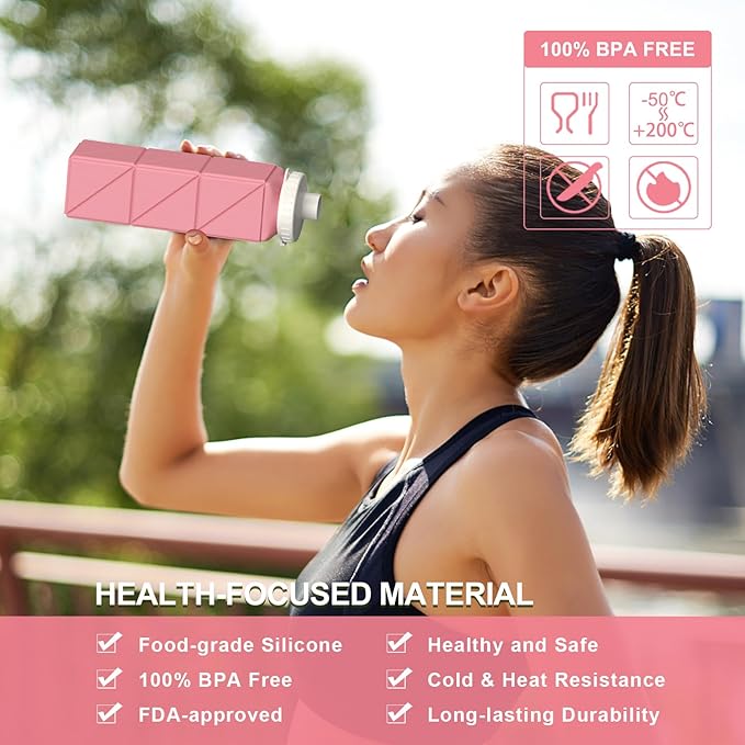 Collapsible Water Bottles 20.6oz 2 Pack, Silicone Foldable Portable Travel Water Bottle, Lightweight Reusable Leakproof for Travel Camping Hiking Cycling Yoga Sports Outdoor (Pink+Starlight)