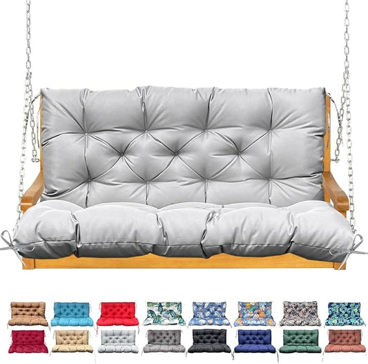 Porch Swing Cushion with Backrest,Waterproof Bench Cushion for Outdoor Furniture,2-3 Seater Replacement Thickened Swing Cushion with Ties,Patio,Outdoor,Backyard and Garden (Light Gray,47x40)