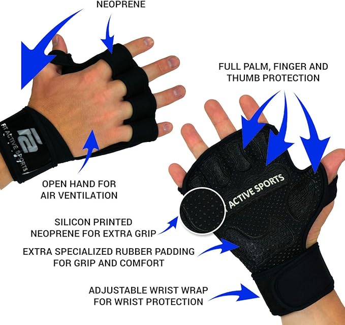 Fit Active Sports Gripper Weight Lifting Gloves with Wrist Wraps - Extra Grip & Padding for Lifting, Gym Workout, Cross Training Fitness, & Weightlifting. for Men & Women. No Calluses