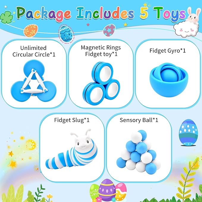 Fidget Toys Adults Pack, Sensory Toys Set for Kids, Fidget Spinner Slug, Figette Cool Gadget for 8-12 Boys Teens ADHD Autism Stress Relief Desk Toy Easter Basket Stuffers for Gift
