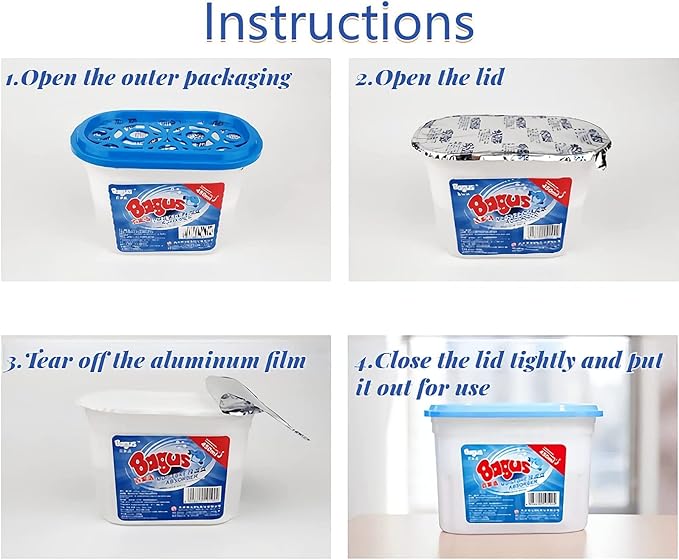 Bagus Moisture Absorbers Boxes (4 Pack) - 10.5 Oz Dehumidification Containers for Closet, Bathroom, Storage, Kitchen, Basement, Car, RV, Boat | Long-Lasting Humidity Control & Odor-Free Solution