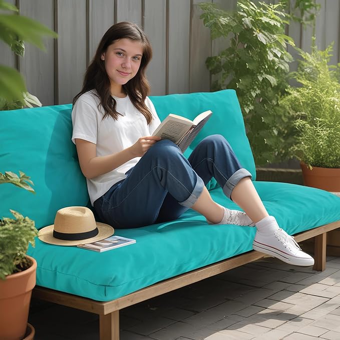 Outdoor Bench Cushion Waterproof, Tufted Bench Seat Cushion 40 x 15 Inch, Patio Wicker Indoor Seat Pads for Outside Garden Patio Balcony, Blue