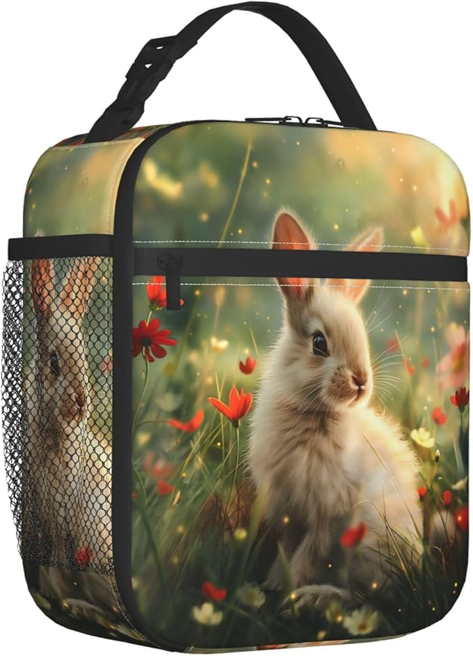 Insulated Lunch Box for Women Men, Cute Bunny Lunch Box Reusable Portable Lunch Bag Cooler Tote Waterproof Lunch Container for Office Picnic Work Travel Hiking