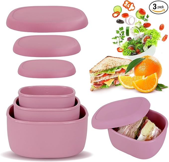 Anatole Silicone Food Storage Containers Set of 3 Lunch Box Bento with Lids BPA Free Dishwasher Microwave Oven Freezer Safe (6.7oz, 10oz, 20oz)