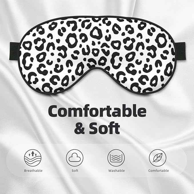 Sleep Eye Mask Black and White Leopard Sleep Mask for Women Men Comfortable Eye Mask with Adjustable Strap Soft Eye Cover Blindfold for Travel Yoga Nap Shift Work