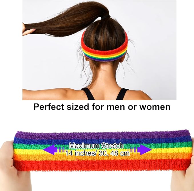 48 Pcs Football Sweatbands Bulk for Men Women Striped Sweatband Set, Include 16 Headband and 32 Wristbands Sports Neon Accessories for 80's Costume Party Athletic Gym