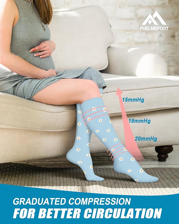 FuelMeFoot 6 Pairs Compression Socks for Women & Men 15-20mmHg Graduated Support Knee High Socks for Nurses, Travel, Athletic
