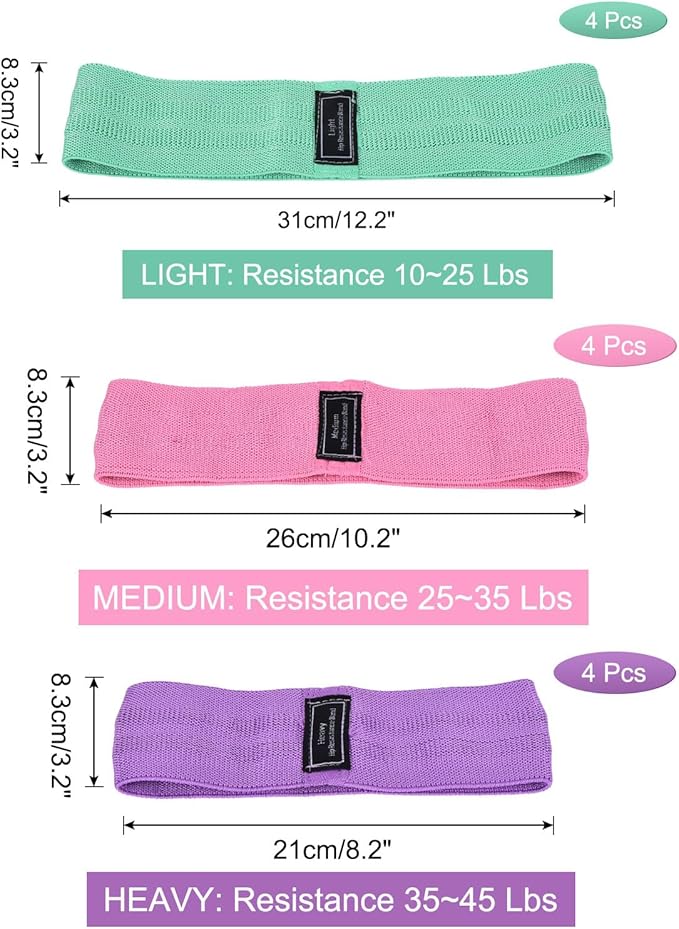 PATIKIL 12 Pieces Booty Resistance Bands for Working Out Non-Slip Workout Bands Fabric Resistance Loops Elastic Exercise Fitness Bands for Women Men Hip Leg Gym, (Level 3 - S/M/L)