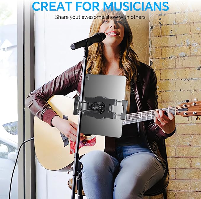 Coolpow Tablet Holder for Spin Bike【360° Adjustable】 Tablet Clamp for Treadmill Phone Mount for Stationary Bicycle, Treadmill, Microphone Stand Fit for All 4.7-12.9" Apple iPad Galaxy Tabs