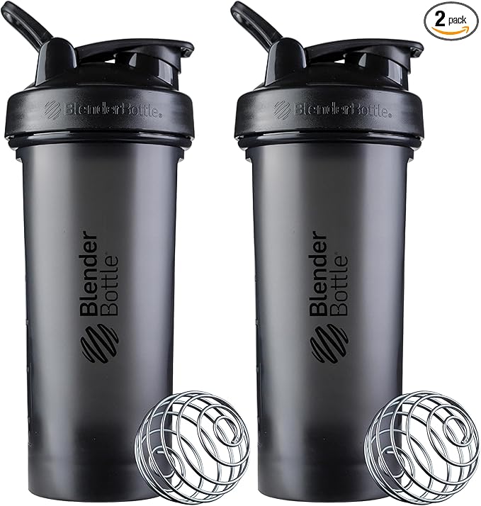 BlenderBottle Classic V2 Shaker Bottle Perfect for Protein Shakes and Pre Workout, 28-Ounce, Black, 2 Pack