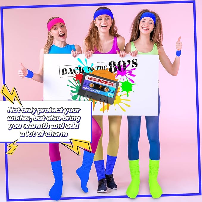 Tarpop 80s Neon Women Slouch Socks 90s Headbands Wristbands Fanny Pack Leg Warmers Sweatbands Waist Bag Women Party Costume