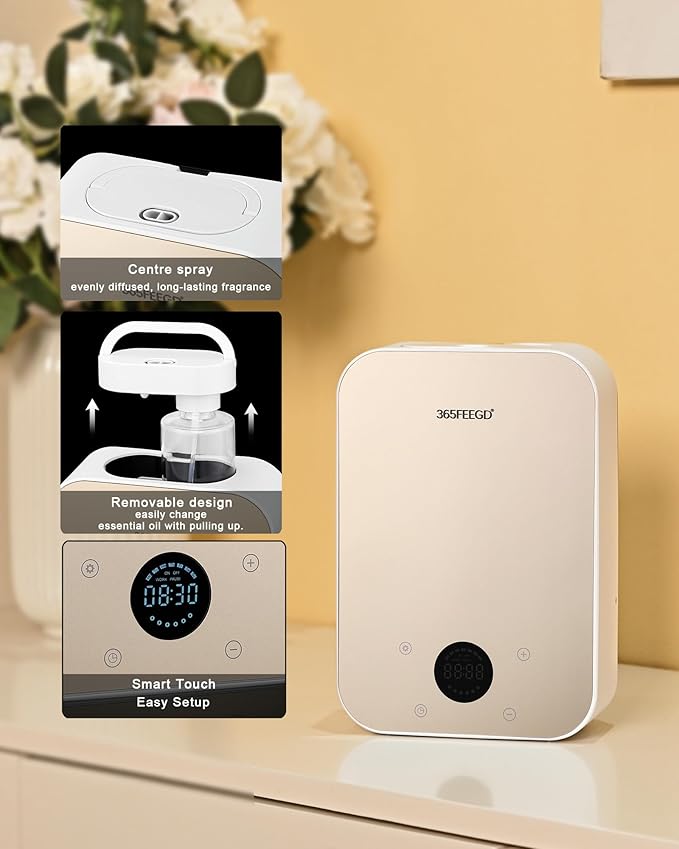 Waterless Oil Diffuser - Pure Essential Oil Diffuser with App Control - 150ml/1700 Sq.Ft. Coverage for Effective Aromatherapy in Home/Office/Hotel (White Gold)