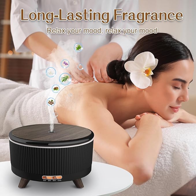 Essential Oil Diffusers for Home 500ml,Aromatherapy Diffusers for Essential Oils Large Room Black Wood with 7 Colors Lights & 3 Mist Mode Waterless Auto Off,Cool Mist Humidifiers for Decor