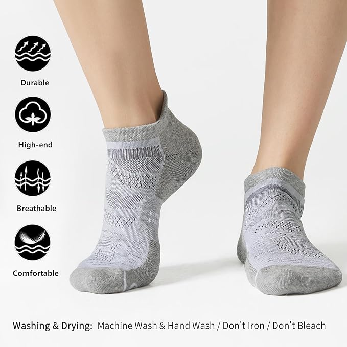 CS CELERSPORT 6 Pack Men's Running Ankle Socks with Cushion, Low Cut Athletic Sport Tab Socks