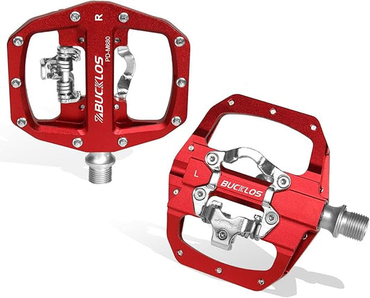 BUCKLOS SPD Pedals PD-M680 Mountain Bike Clip in SPD Flat Combo Dual Sided Pedals - Road Bike MTB Clipless Sealed Bearing Bicycle Clips Pedal Compatible with Shimano SPD Cleats (Black…