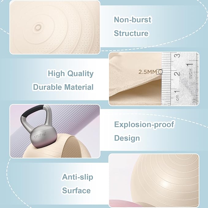 Exercise Ball for Workouts, Anti-Burst and Slip Resistant Yoga Ball for Gym Fitness and Physical Therapy