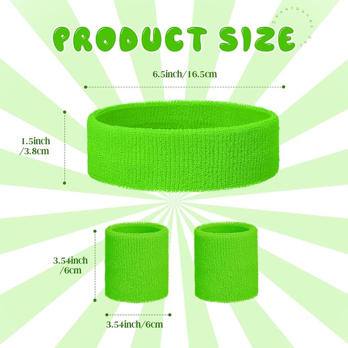 Bememo 36 Pcs Neon Sweatbands Set for Kids Bulk Sports Headband Wristband Set Cotton Terry Basketball Tennis for Students Youth 80s 90s Halloween Costumes Cosplay Glow Party