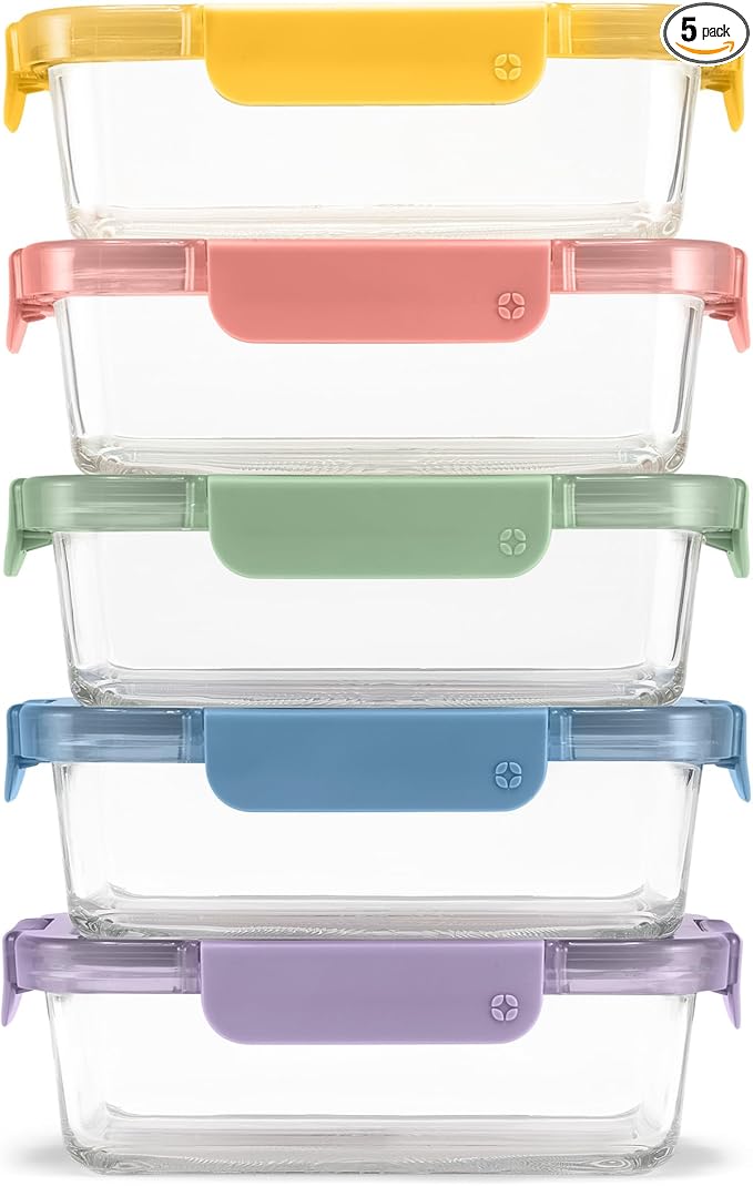 Ello Color Lock 3.4 Cup 10PC, 5 Pack Glass Meal Prep Sets Leak-Proof Glass Food Storage Containers with Airtight BPA-Free Plastic Lids, Dishwasher, Microwave, and Freezer Safe, Desert Festival