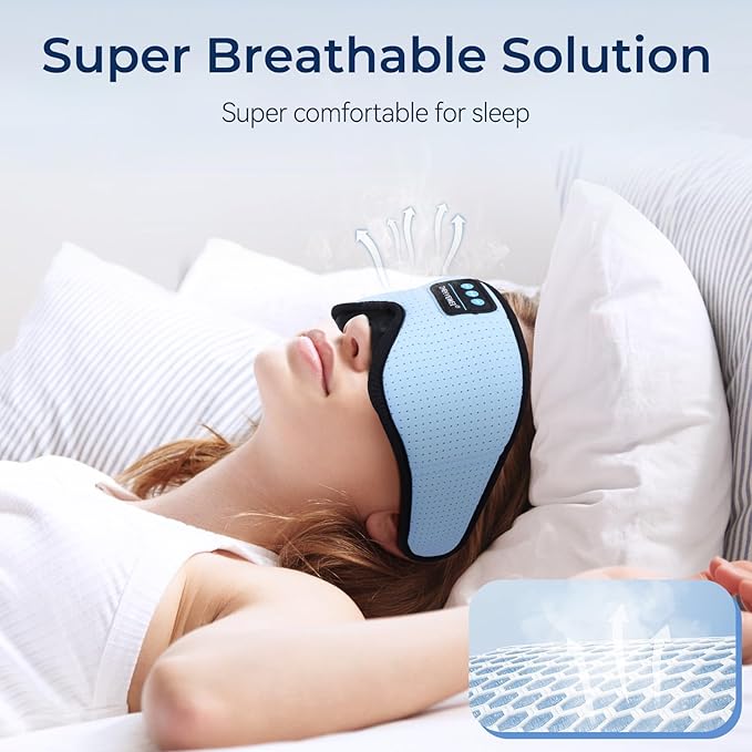 3D Sleep Mask with Bluetooth Headphones, Breathable Cotton Sleeping Headphones for Side Sleepers, Wireless Music Eye Mask with Timer, Gifts for Men Women, Blue