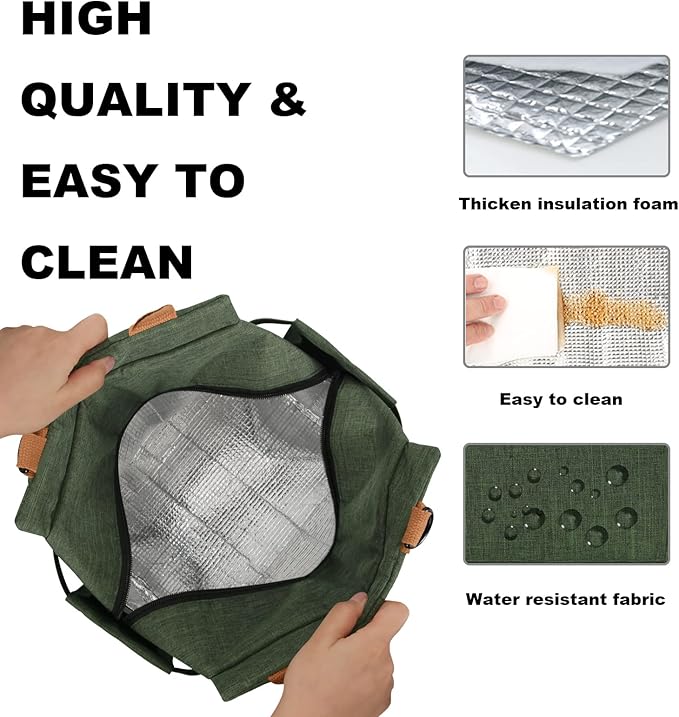 Joymee Lunch Bag Women Insulated Lunch Box with Adjustable Shoulder Strap Large Reusable Leakproof Spacious Cooler Tote for Women Men Adult with Bottle Holder and Side Pockets - Green