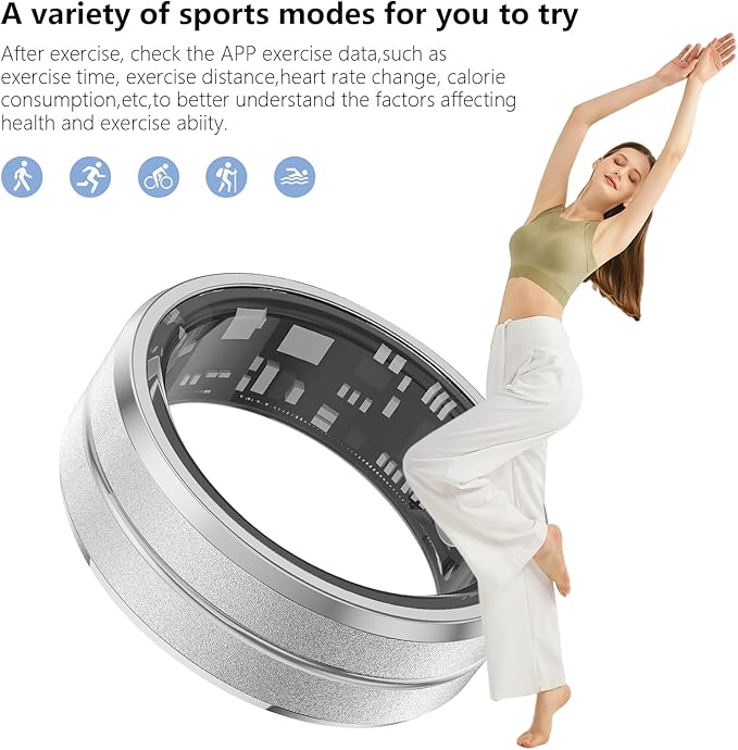 Fitness Tracker Smart Ring,Step Counter,Heart Rate Blood Oxygen Sleep Tracker Health Ring, 6ATM Waterproof Long Battery Life Smart Rings Compatible with iOS & Android （Silver US10-3）