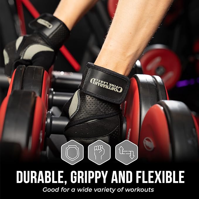 5737 Womens Padded Wrist Wrap Weight Lifting Gloves w/GripLock Padding (Pair) - Machine Washable Fingerless Workout Gloves w/Wrist Support Designed for Women