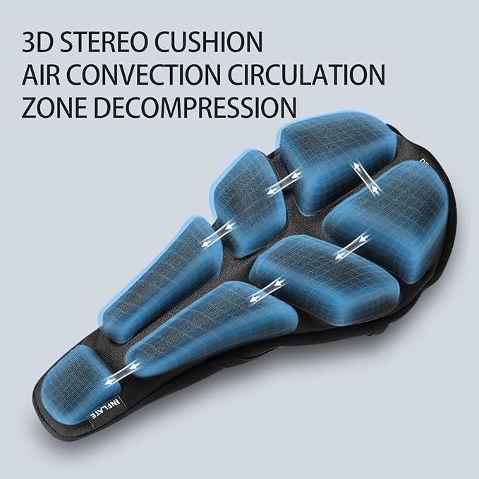 JFT Inflatable Bike Seat Cushion - Soft Air Cushion Bicycle Seat Cover with Adjustable Pressure - Extra Padding for Comfortable Rides - Ideal for Mountain, Sports & Stationary Bikes (Black)