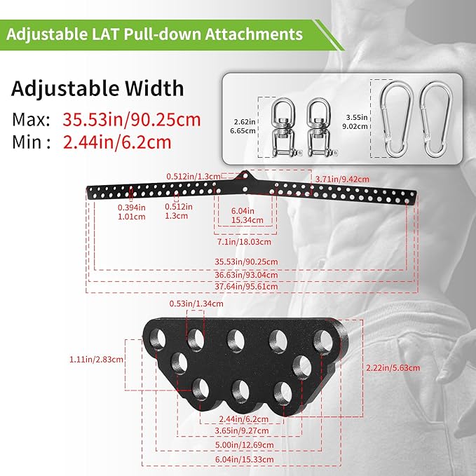 Multi-Grip LAT Pull Down Bar Hardened Powder-Coated Finish, 360° Rotating Stainless Steel Adapter, Neutral & Wide Grip Spreader Bar for Pulley System Gym & Cable Machines