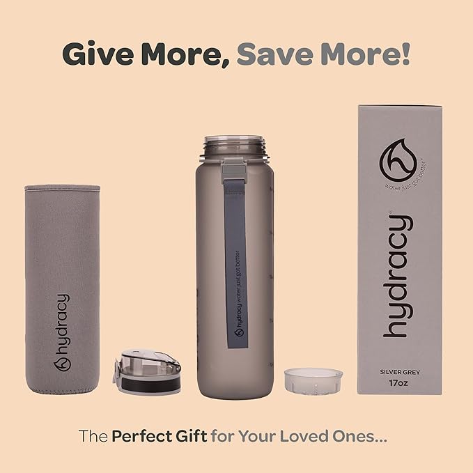 Hydracy Water Bottle with Time Marker -Large BPA Free Water Bottle & No Sweat Sleeve -Leak Proof Gym Bottle with Fruit Infuser Strainer & Times to Drink -Ideal for Fitness Sports & Outdoors