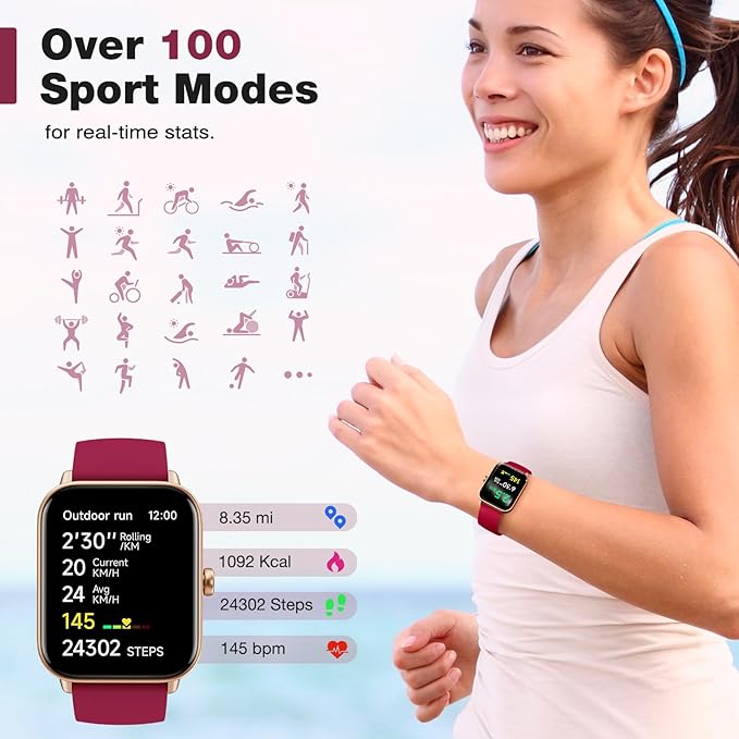 Fitpolo Smart Watch for Women,1.8” Touchscreen, Bluetooth Call, Alexa Built-in,24/7 Heart Rate SpO2 Monitor,Step Counting,Sleep Tracking, IP68 Waterproof Fitness Tracker Watch for Android iPhone