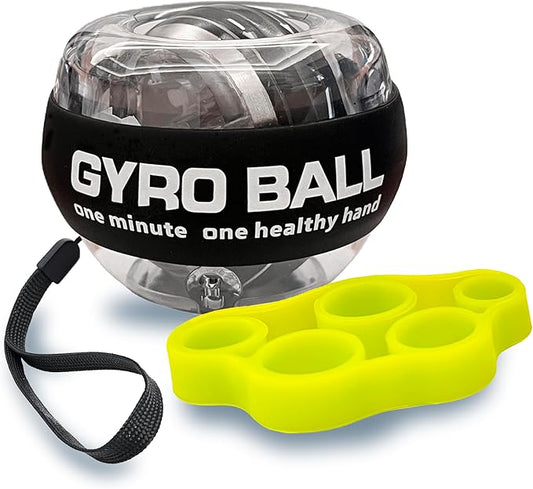 Auto-Start Gyro Ball Wrist Trainer – No Counter Grip Strengthener with Finger Band for Hand & Forearm Exercise – Stress Relief Spinner for Office, Rehab & Fitness