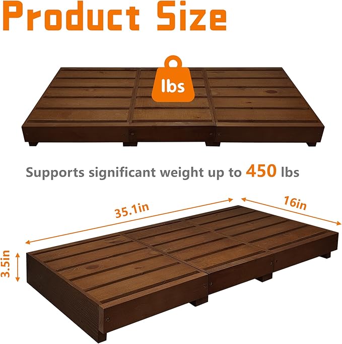 Outdoor Steps 3.5'' Height, Wooden Step Platform 35” Length, Step Stool with Non Slip Pads, Wooden Platform, Step for Outside, Wooden Platform for Bathroom, Kitchen, Bed(Walnut)