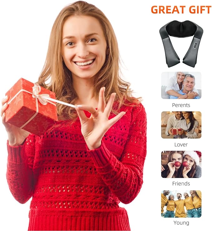 Cordless Shiatsu Neck Shoulder Massager with Heat Deep Kneading Muscle Pain Relief Ideal Gift for Men Women Office Use Travelers