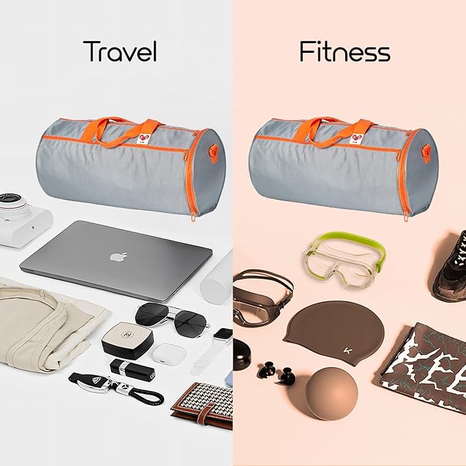 Gym Duffle Bag for Men & Women with Wet & Shoe Separated Compartment, 21 Inch and 30L Large Duffle Bag for travel Carry On, Swimming, Workout, Football. Grey