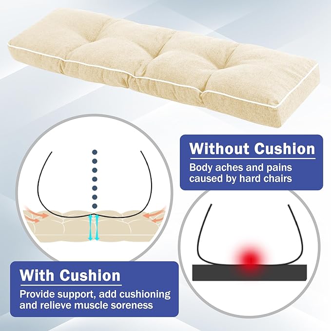 Bench Cushions for Outdoor Furniture, 36 x 14 Inch Outdoor Bench Cushion, Patio Bench Cushion with Durable Ties, Long Patio Seat Cushions for Garden, Indoor, Kitchen&Dining, Beige