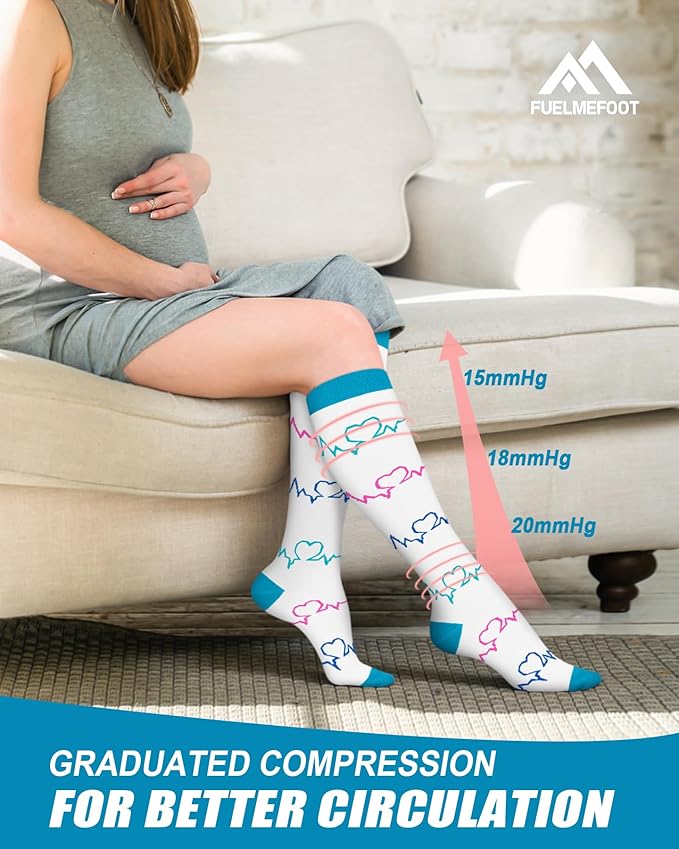 FuelMeFoot 6 Pairs Compression Socks for Women & Men 15-20mmHg Graduated Support Knee High Socks for Nurses, Travel, Athletic