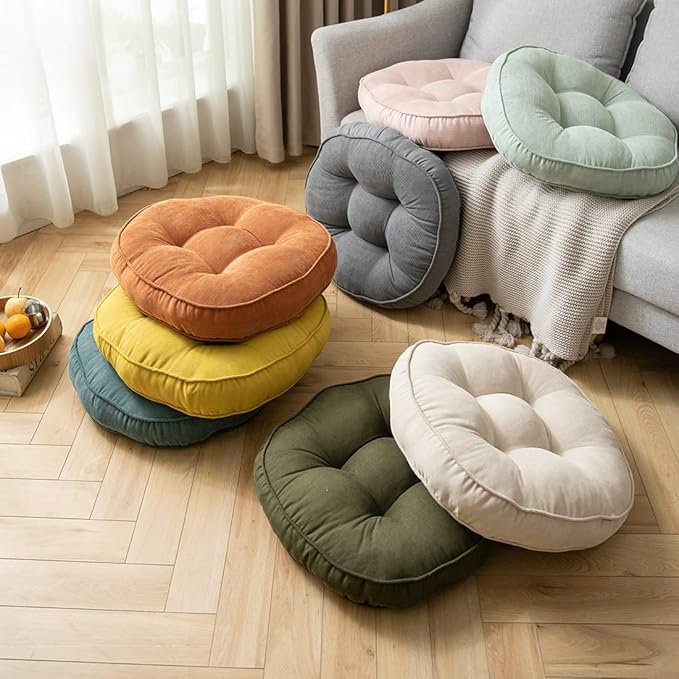 Corduroy Chair Pads Seat Cushion Soft Thicken Bedroom Living Room Floor Tatami Cushion Round Seat Pad for Kids Reading Adult Office,1 Count (Grey,22"x22")