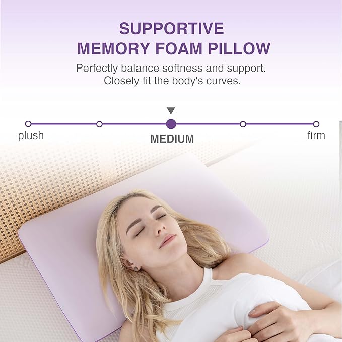 Cooling Pillow for Sleeping, Gel Memory Foam Pillow with Reversible Cover, Neck Support for Side, Back and Stomach Sleepers, Removable & Machine Washable Cover, Bed Pillows for Hot Sleepers, Purple