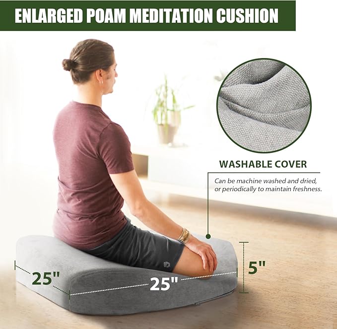 Meditation Cushion - Floor Pillow, Enlarge High Density Extremely Firm, Large Big Foam Floor Cushion Seating for Adults - Premium Yoga Pillows for Adults Gifts for Women, Men,Gray