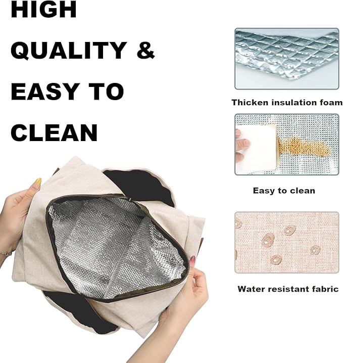 Joymee Lunch Bag Women Insulated Lunch Box Reusable Leakproof Large Spacious Cooler Tote for Women Men Adult with Bottle Holder and Side Pockets for Work Office Travel Picnic - Beige