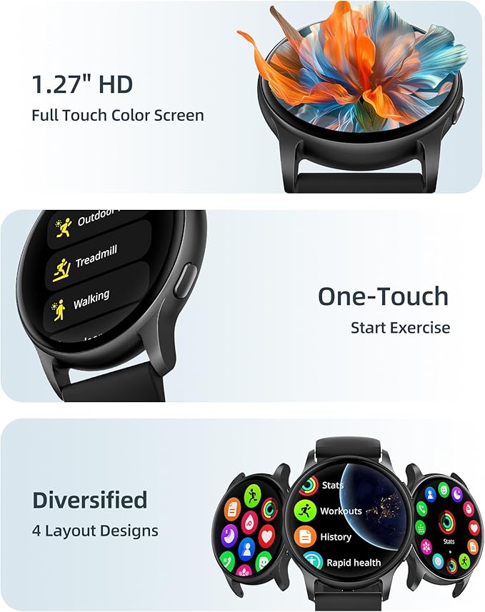 Parsonver Smart Watch, 5ATM Waterproof Swimming Watch, Smartwatch for Men Women with Bluetooth Calls, Fitness Tracker Heart Rate Sleep Monitor, Pedometer, 100+ Sports Modes for Android & iPhone, Black