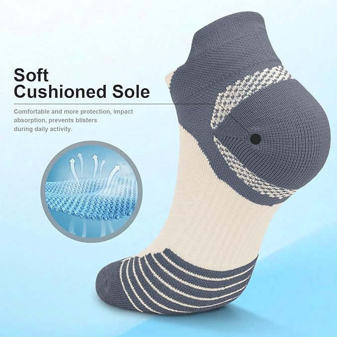 Iseasoo 6 Pairs Cotton Compression Ankle Socks – Cushioned Low Cut Running Socks with Arch Support for Women & Men