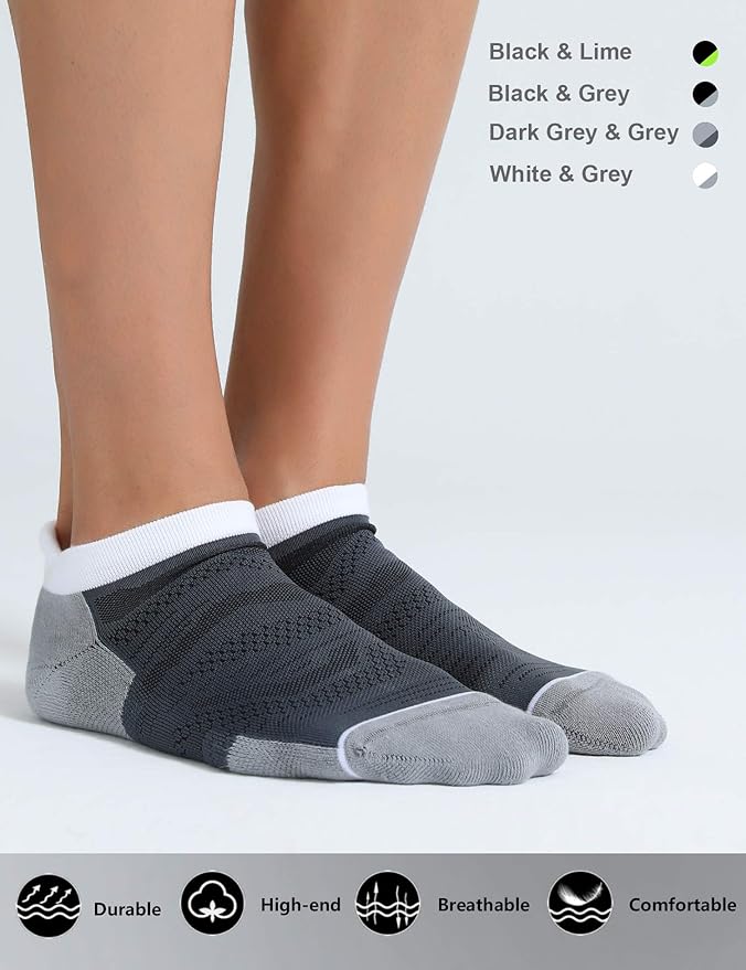 CS CELERSPORT 6 Pack Men's Running Ankle Socks with Cushion, Low Cut Athletic Tab Socks