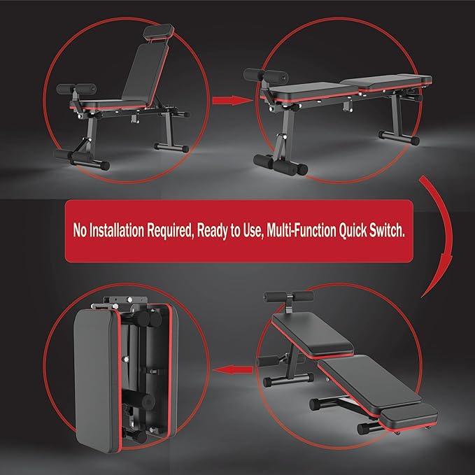 Adjustable Weight Bench, Foldable, Incline/Decline/Flat, Full Body Workout, Extended Head Design, 660 lbs/300 kgs Capacity