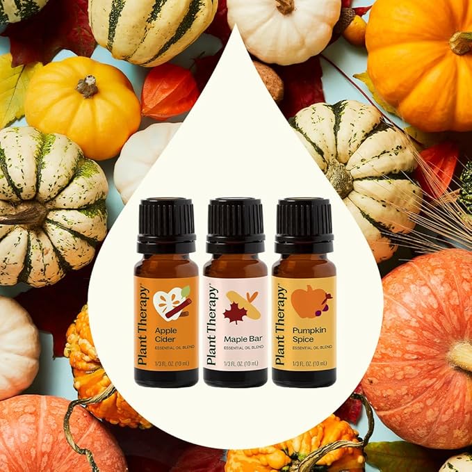 Plant Therapy Pumpkins & Porch Swings Fall Essential Oil Blend Set, Fill Your Home with Cozy, Fall-Inspired Aromas, Three Exclusive & Limited Blends, Cozy Comfort in Every Drop