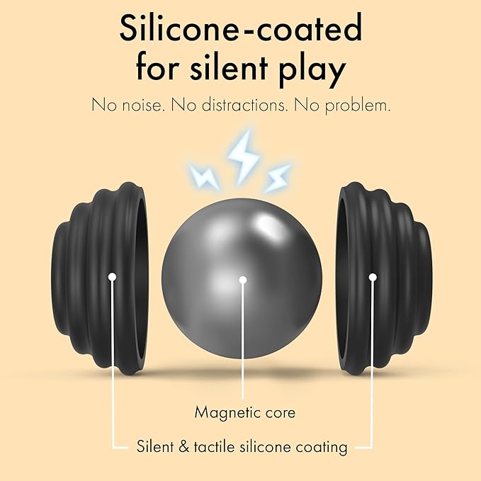 ONO Signets – Silicone Magnetic Balls with Textured Dimples, Bumps, and Waves | Fun to Play with Fidget Toy for Adults | Help Relieve Stress, Anxiety, Tension (Onyx, Set of 4)